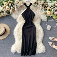 Elegant Solid Women'S Dresses Knitted V Neck Backless Elastic Dresses for Women Slim Bodycon Vestido De Mujer Outfits