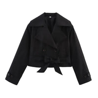 2025 New Women'S British Wind Trench Coat Style Double-Breasted Long Sleeve Belt Lapel Jacket Short Coat