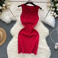 Beading Summer Women'S Knitting Sheath Tank Dress Female Bodycon Knitted Camisole Sleeveless Mini Dresses for Woman Outfits