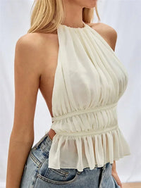 Sexy Backless Pleated Halter Top for Women Summer Sweet off the Shoulder Ruffles Hem Tank Top Camisole Y2K Clothes Streetwear