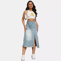 2026 Long Skirt Women Denim Skirts Split High Waist Distressed Washed Button Pockets Summer Punk Streetwear Y2K Vintage a Line