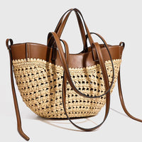 Women Large Faux Straw Woven Market Basket Tote Bag Color Block Drawstring Shoulder Crossbody Purse Summer Beach Vacation 2026