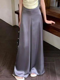 Fashion Satin White Wide Leg Pants Women'S Spring Summer and Autumn New Styles High Waisted Straight Leg Pants Are Super Pants