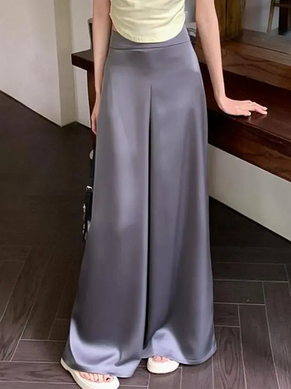Fashion Satin White Wide Leg Pants Women'S Spring Summer and Autumn New Styles High Waisted Straight Leg Pants Are Super Pants