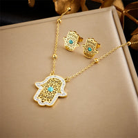 316L Stainless Steel Tree of Life Turquoise Golden Necklace Earrings for Womens 2024 New Party Gift Fashion Jewelry Set