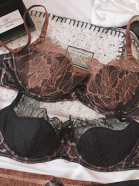 Sexy Lace Thin Bra Set Female Leopard Underwear Panties Eyelash Lingerie Comfortable Steel Ring Thin Bras
