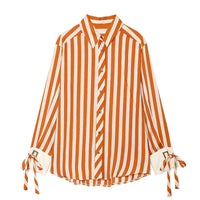 Women'S Shirt 2026 Summer New Fashion Bow-Tie Striped Shirt Jacket for Women Elegance Chic New Daily Ladies Shirt