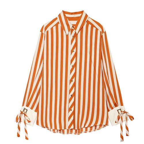 Women'S Shirt 2026 Summer New Fashion Bow-Tie Striped Shirt Jacket for Women Elegance Chic New Daily Ladies Shirt