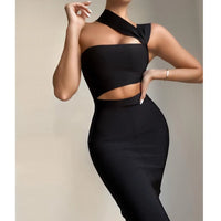 Josiaoprah Autumn Winter Midi Dress Women Bodycon Bandage Hollow Out Nightclub Dresses Elegant Sleeveless Sexy Party Club Dress