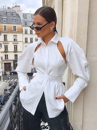 White Shirt Women Blouse Autumn Turn-Down Collar Long Sleeve Lace up Sexy Blouse Shirts Elegant Ladies Streetwear Blusas