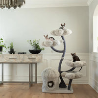 Gray 1 Modern Cat Tree Tower Wooden Flower Cat Tree Wood Floral Cat Climbing Tree Tower for Scratcher Christmas