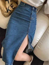Women'S Midi Denim Skirt Spring Side Split High Wasit Jeans Skirts Straight Female A-Line Pencil Skirt 2023 New Summer