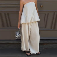 Women'S Suits Solid Tube Top Loose Top High Waist Wide-Leg Pants Casual 2026 Summer New Daily Wear Ladies Two Piece Set Clothing