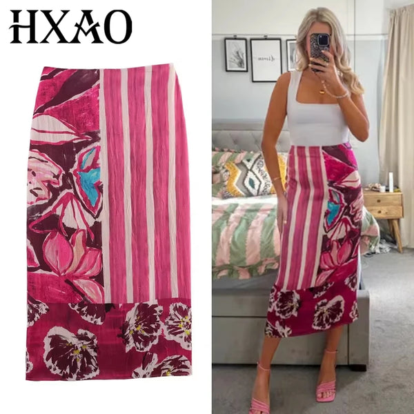 Women'S Print Satin Skirt Summer 2025 Woman Vintage High Waist Long Skirt Midi Pencil Floral Slit Wrap Skirt Casual Skirts