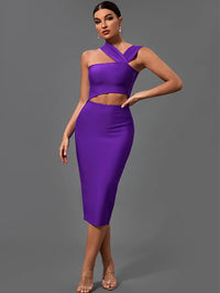 Summer One Shoulder Cut Out Midi Bodycon Dress for Women Bandage Dress Purple Elegant Cocktail Evening Night Out Party Dress Sex
