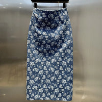 Summer Jacquard Denim Skirt for Women Blue High Waist Zipper Split Flower Skirts Fashionable Elegant Female Jeans Skirt