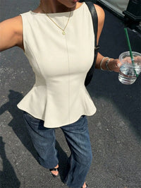 Women'S Elegant Slim Fit Ruched Hem Sleeveless Backless Top Casual Back Tie-Strap Solid Color Tank Top Summer 2026