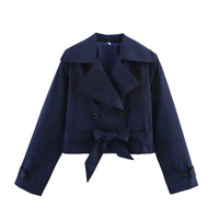 2025 New Women'S British Wind Trench Coat Style Double-Breasted Long Sleeve Belt Lapel Jacket Short Coat