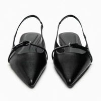 2025 New Bling Women Sandal Fashion Pointed Toe Shallow Slip on Ladies Elegant Slingback Shoes Med Heel Flat Shoes