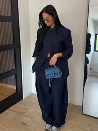 Casual Women'S Pants Set Full Sleeve One Button Jacket Straight Bottom Female Solid Sets 2026 Summer Fashion Chic Lady Outfit