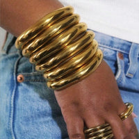 Vintage Chunky Wheels Metal Cuff Bangles Bracelets Set for Women Fashion Simple Smooth Exaggerated Stacked Bangles Jewelry Gifts