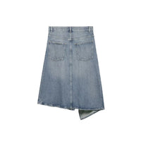 Women'Sasymmetric Denim Skirt New Spring Casual Mid Waist Pocket Women Lace Skirts Fashion Female Chic Skirts