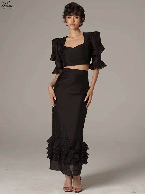 Ensemble 2 Pièces Femme Noir Crop Top & Jupe