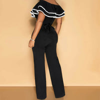 2026 Spring and Summer New Fashion Grace Contrast Color Women'S Jumpsuit Sexy V-Neck Ruffled Casual One-Piece Suit Jumpsuit