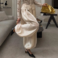 Elegant Pink Crepe Loose Bloomers for Woman Street Chic Pleated Trousers Female Autumn Vintage High Waist Balloon Pants