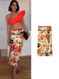 TFMLN Women Vintage Floral Print Midi Skirt Front Split Hem Straight High-Waisted 2026 Summer Pencil Skirt Chic Casual Lady New