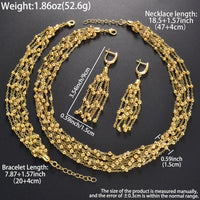 Dubai Gold Beaded Chain Necklace with Lockbone and Tassel Bead Necklace, Long Pendant Necklace, Bracelet, and Earring Set
