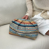 Rainbow Stripe Straw Woven Evening Clutch,Women Fresh Bohemian Versatile Purse for Party & Beach,Fashion Casual Chic Handbag
