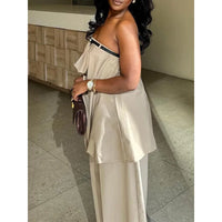 Solid Color Two Piece Set Women Fashion New 2026 Summer Sexy Belted Tube Top + Wide Leg Pants Female Party Outfits