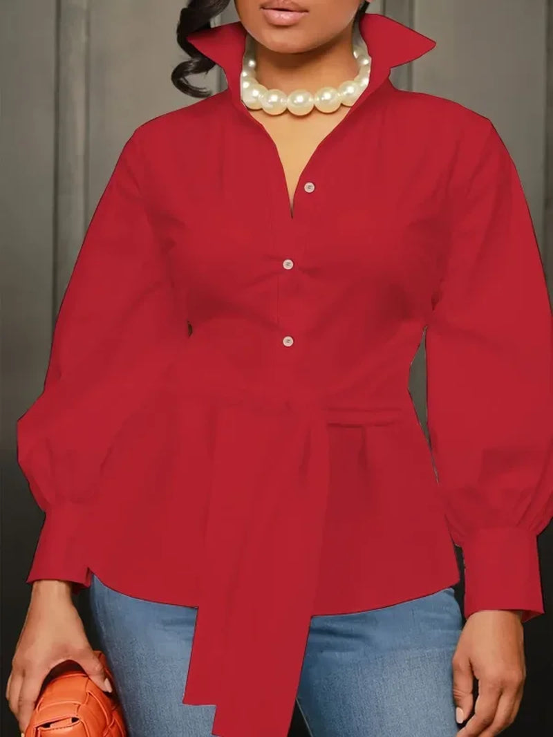 Plus Size 1XL-5XL Fashion Women‘S Solid Color Lapel Collar Blouse Ladies Casual Elegant Chic Top Long Sleeves Shirt