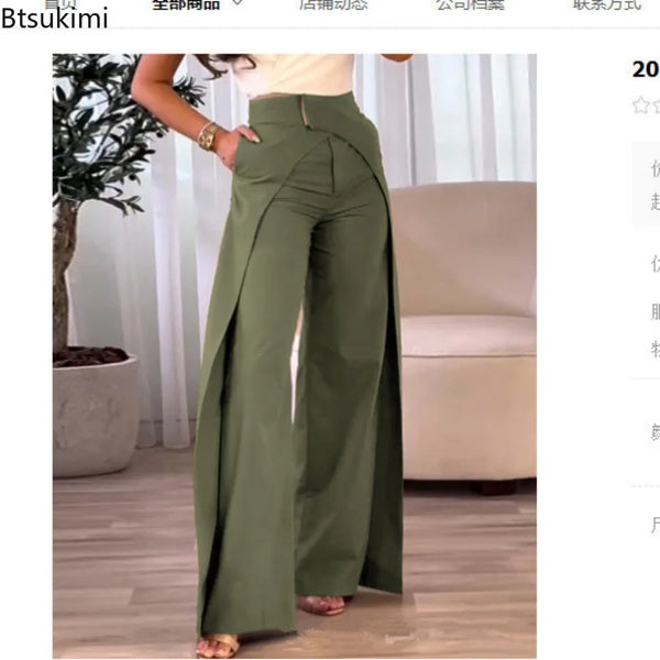 2026 Women'S Elegant Pants New Staggered Design High Waist Casual Wide Leg Pants Solid Slim Fit Trousers for Women Flare Pants