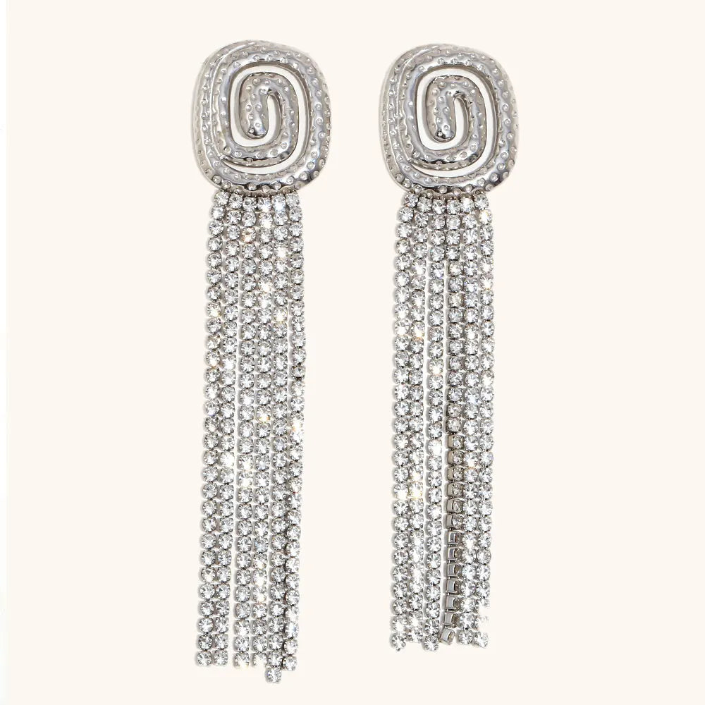 La. Muses Sparkling Cubic Zirconia Tassel Chain Stainless Steel Women'S Earrings Advanced Waterproof Jewelry Gifts