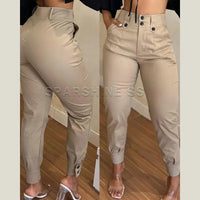 Women'S Pants High Waist Fashion Temperament Commuting Trousers Ankle Length Khaki Button Pencil Pants Trendy Versatile Pants