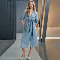 Runway Women Long Denim Jacket Sequin Luxury Jeans Coat Belt Stylish Windbreaker Winter Outerwear Korean Streetwear Overcoat