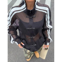 New Chinese Style Buckle Jacket for Men and Women, Summer Thin Design, Perspective Design, Stand up Collar Cardigan Jacket