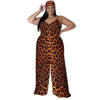 Plus Size Animal Print Jumpsuit - Strapless Wide Leg Romper with Scarf, Sexy Palazzo Pants for Women