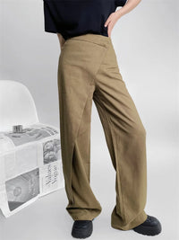 Autumn New Women'S Scarf Style High-Waisted Wide-Leg Pants Stylish Cotton Linen Fabric Texture Asymmetrical Trousers