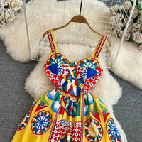 Dress Women Long Dresses Sling Strapless Sleeveless Print Floral a Line Vestidos Streetwear Elegant Splice Y2K High Waist Party