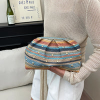 Rainbow Stripe Straw Woven Evening Clutch,Women Fresh Bohemian Versatile Purse for Party & Beach,Fashion Casual Chic Handbag