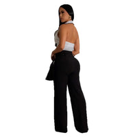 European and American Trendy Women'S Clothing with a Small Patchwork Sleeveless Wide-Leg Jumpsuit