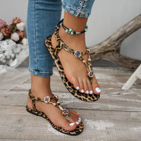 Summer New Leopard Pattern Women'S Large Sandals round Head Flat Bottom Beaded Sandals Leopard Pattern Fashion Shoulder Bag Set
