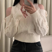 Off Shoulder Sweater Women – Lace Up Knit