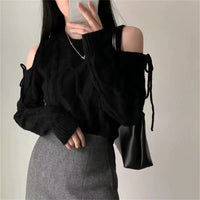 Off Shoulder Sweater Women – Lace Up Knit