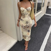 Summer New Style Women'S Chic and Sexy Sleeveless Halter-Neck Low-Neckline Irregular-Patterned Dress