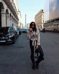 2025 New Women'S British Wind Trench Coat Style Double-Breasted Long Sleeve Belt Lapel Jacket Short Coat