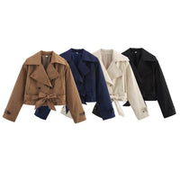 2025 New Women'S British Wind Trench Coat Style Double-Breasted Long Sleeve Belt Lapel Jacket Short Coat